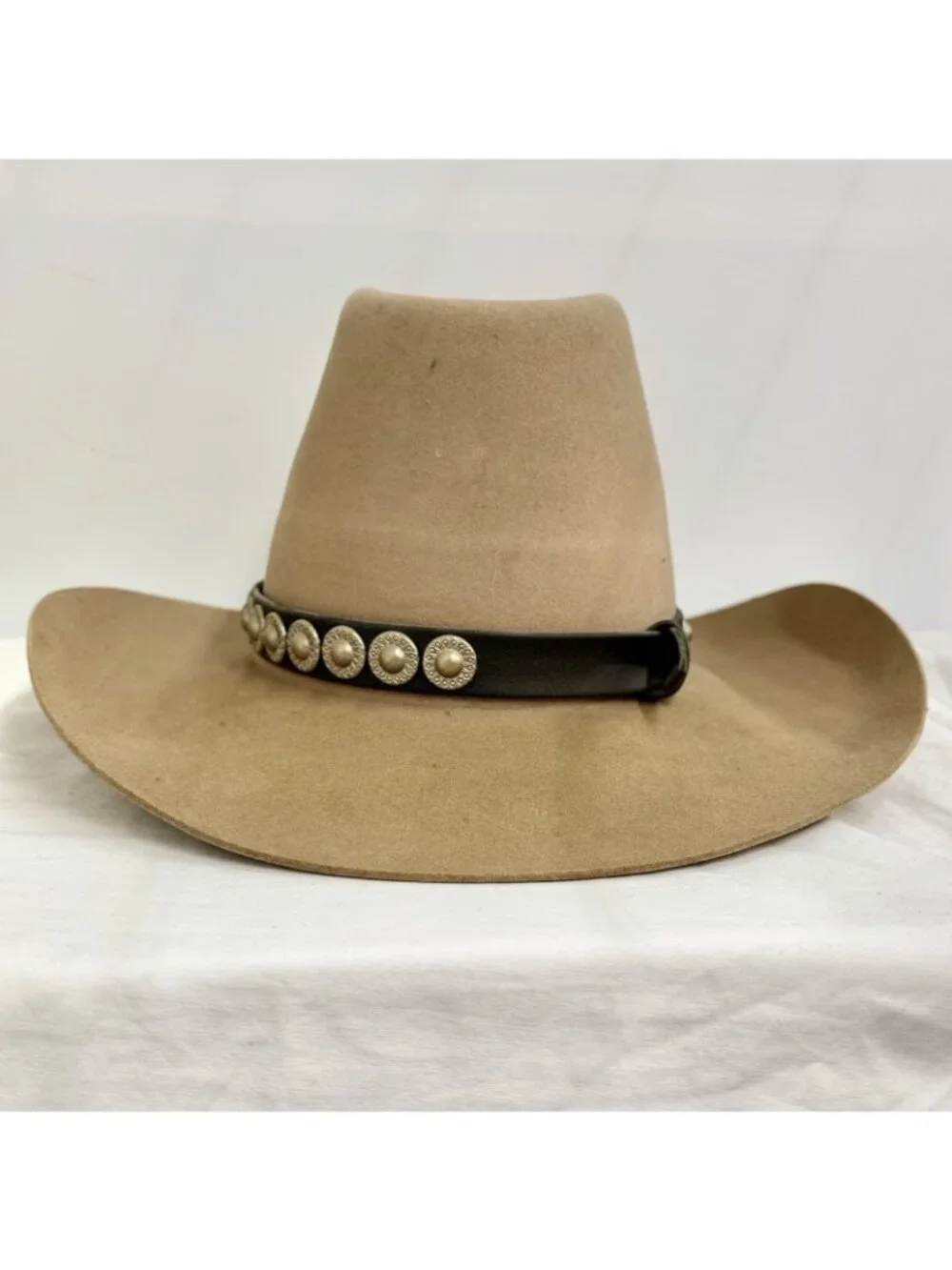 Hush Puppies Men’s Tan Wool Felt Western Cowboy Hat Studded Band Size XL 7 7/8